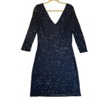 JS Collections Navy Blue Sequin V Neck Long Sleeve Sheath Cocktail Dress 12 Photo 1