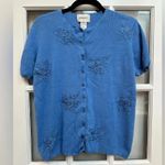 Vintage Jenny Floral Embroidery Beaded Blue Button Down Cardigan Sweater Size XL Photo 8