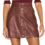 Free People Maisie Vegan Mini Skirt Brown Faux Leather Button Skirt Size 12 Photo 2
