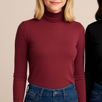 Olive & Oak 2 Turtleneck Tops Black Plum Combo XS Photo 0