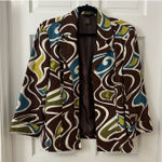 Multiples Mod Retro 70s Brown Notch Lapel Linen Cotton Open Blazer Jacket Sz L Photo 0