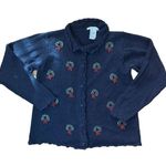 Victoria Jones Cardigan Sweater Black Green Christmas Wreath Embroidered Sz M Photo 1