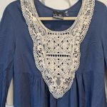 Simply Noelle Noelle Navy Tunic Lace Neckline Tunic Length 3/4 Sleeves Sz L/XL  Photo 2