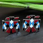 Indian Lore Genuine Copper Porcelain Enamel Inlaid Thunderbird Clip On Earrings Photo 2