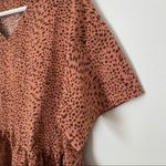 SheIn Blouse Top Short Sleeve Ruffle Animal Print Business Casual Neutral Trendy Photo 2