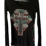 Be Vocal Shirt Womens Small Long Sleeve Cross Pattern Pearl Stud Western Grunge Black Photo 0