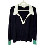 Boden Plus Size Navy Blue Collared Long Sleeve Knit Top Size 20/22 Green Photo 0
