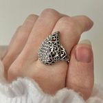 Boutique Silver Teardrop Paisley Scrollwork Filigree Hearts Ring Statement Oversized Jewelry Photo 0