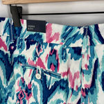 Crown & Ivy  Caroline Multicolor‎ Blue Ikat Shorts Stretch Twill Flat Front Photo 10
