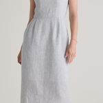 Quince NEW  100% European Linen Scoop Neck Midi Dress pinstripe adjustable straps Photo 0