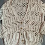 Caslon Oatmeal Beige Open Stich Knit Button Down Cardigan size Medium Photo 1