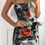 Forever 21 Silver Sequin Straight Neck Floral Rose Dress Photo 0