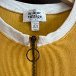 Unique Vintage | Mustard Yellow Ribbed Short Sleeve Top with Quarter Zip | Large Photo 2