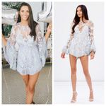 Alice McCALL Ziggy Star Silver Floral Lace Mesh Fringe Long Sleeve Romper US 6 Photo 1