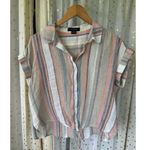 Sanctuary Women's Linen Cotton Blend Stripe Button Down Front Tie Shirt Petite M Photo 1