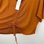 Every Linen Blend Knit Top Cinched Ruched Copper Orange Comfy Cropped Large NWT Photo 3