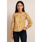 Böhme Women's S Multicolor Long Sleeve Blouse Smocked Neck Artcore Boho Orange Photo 3