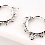 Boutique NEW Boho 925‎ Sterling Silver Lotus Flower Hoop Earrings Photo 0