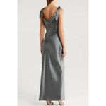 Petal and Pup Selma Gray One-Shoulder Satin Evening Gown Size L NWOT Photo 1