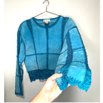 Boho Turquoise Suede Leather and Crochet Button Up Long Sleeve Jacket size XL Photo 2