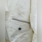 White House | Black Market  Ruffle Front Cotton Moto fitted Jacket with zip Pockets Photo 3