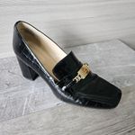Liz Claiborne  Melba Block Heel Chunky Pumps Black Croc Embossed Gold Womens Sz 8 Photo 4