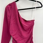 Lulus  Happy Hour Chic Magenta Satin Ruched One-Shoulder Mini Dress size small Photo 3