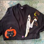 Vintage 90s Linda Lori Halloween ghost black cat tunic cardigan, size large Orange Photo 8