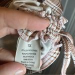 No Comment  Pink/Brown Plaid 3/4 Roll Tab Sleeve Button Up 1X Photo 9