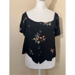 Volcom Black Pink Orange Bud Seriously Button Front Short Sleeve Top Small Photo 9