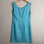 Luisa Spagnoli Linen Jeweled Sheath Dress Women's 42 Blue Italian Tweed Designer Photo 8