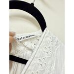 Reformation  Cecille Embroidered 3/4 Sleeve Tie Front Mini Dress White Women's 10 Photo 3