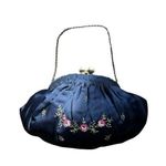 Antique Navy Blue Silk Embroidered Floral French Evening Bag Clutch Photo 0
