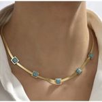 18K Gold Plated turquoise Herringbone necklace Snake Womens Jewelry Photo 2