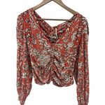 Free People Say The Word Floral Print Ruby Red Ruched Top Long Sleeve Small Photo 0