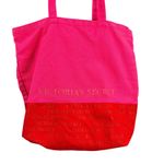 Victoria's Secret  Pink Red Tote Bag Canvas Beach Travel Shopping Metallic Logo Photo 1