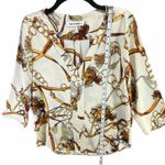 Hippocampe Blouse Top Womens M Cream Chain Print 3/4 Sleeve Old Money Equestrian Size M Photo 7