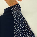 Ivy Ridge Navy Blue Patterned Mesh Neckline Stretch Jersey Knit Dolman Polo Top Photo 8