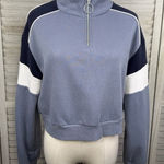 H&M (Divided) Cropped 1/4 Zip Colorblock Sweatshirt Blue/White-Small Photo 0