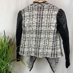 Joseph Ribkoff  Black & White Plaid Open Front Faux Leather Sleeve Sweater 2 Photo 1