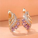 Gold & Lavender Crystal Leaf Earrings Drop leverback NWT Purple Photo 2