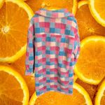 Cozy Sherpa Checkered Shacket Pink Blue White Womens Long Jacket Size XL Photo 8