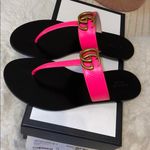Gucci  Women's Neon Pink and Black GG Sandals Photo 3