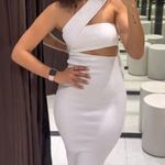 ZARA white midi dress cropped one shoulder ribbed cotton fitted bodycon Photo 6