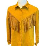 Forever 21 NWT Golden Haze Faux Suede Fringe Boho Western Button Up Shirt Sz L Photo 0