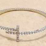 Silver Tone Crystal Sideways Cross Flexible Bangle Photo 0