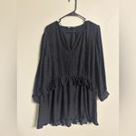 ZARA  Micro Dot Mini Dress Black/White Size XS Oversized Ruffle Long Sleeve Photo 1