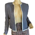 VINTAGE 1980'S SASSON GRAY & CREAM TWILL CROPPED BLAZER (8/9/S) Photo 4