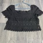 Free People  Dark Gray Lace Short Sleeve Tank Top/Crop Top; XS Women's Photo 0