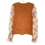 Fate Cable Knit Sweater Floral Puff Sleeve Women's Medium Brown Career Feminine Photo 6